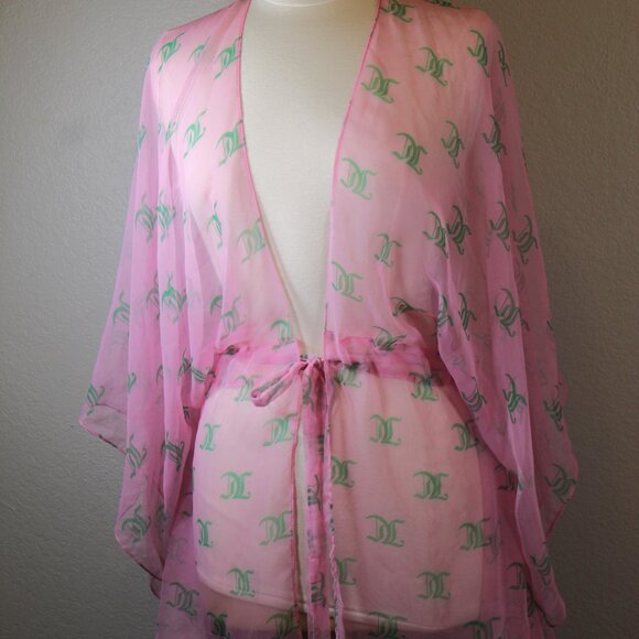 Juicy Couture JC logo pink and green swim cover up sheer wrap one size - Picture 1 of 10